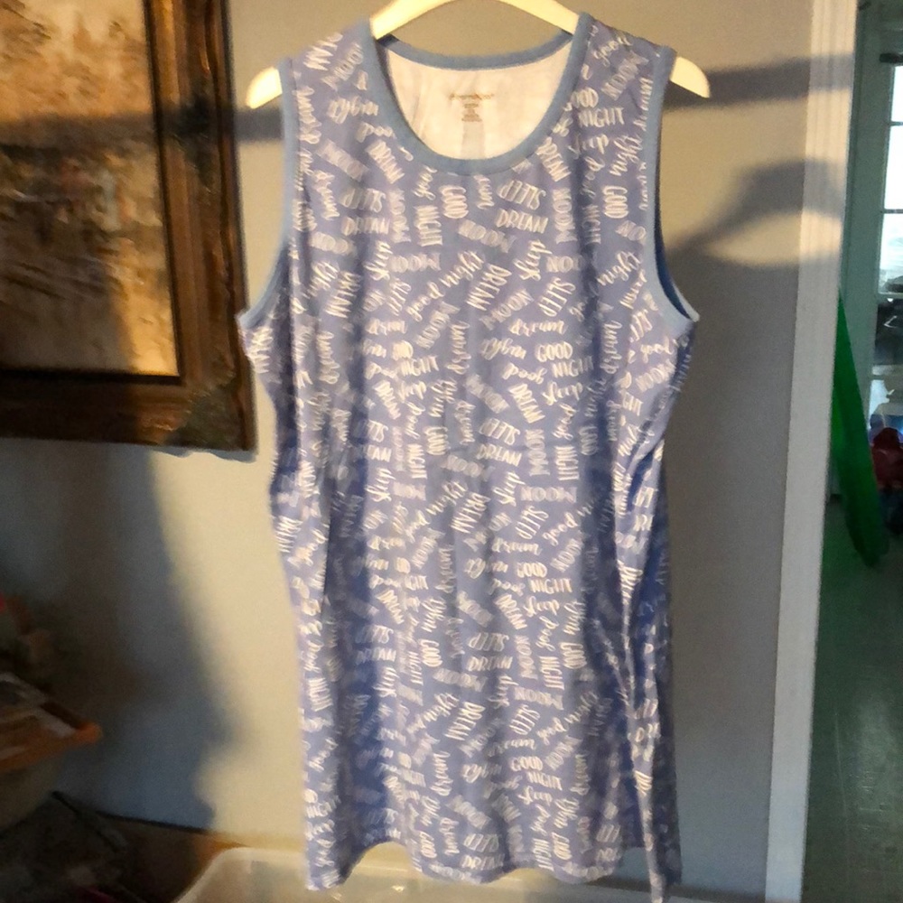 Blue with White words nightgown Dreams Co. (Woman Within) 22W 24W 1X 100% cotton